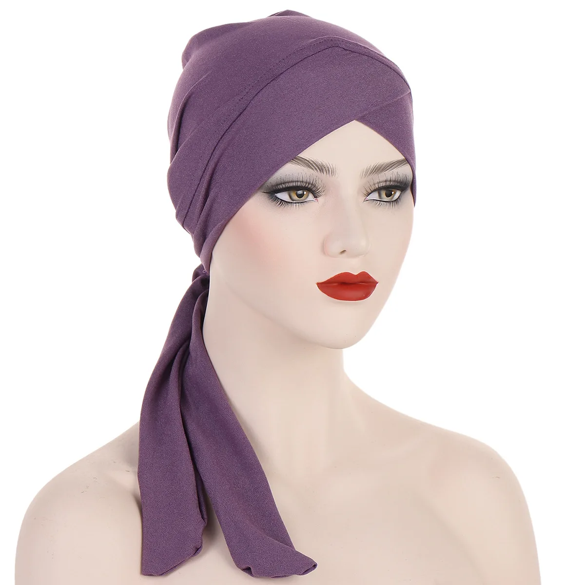 elastic solid colour pre-tied hijab head scarf