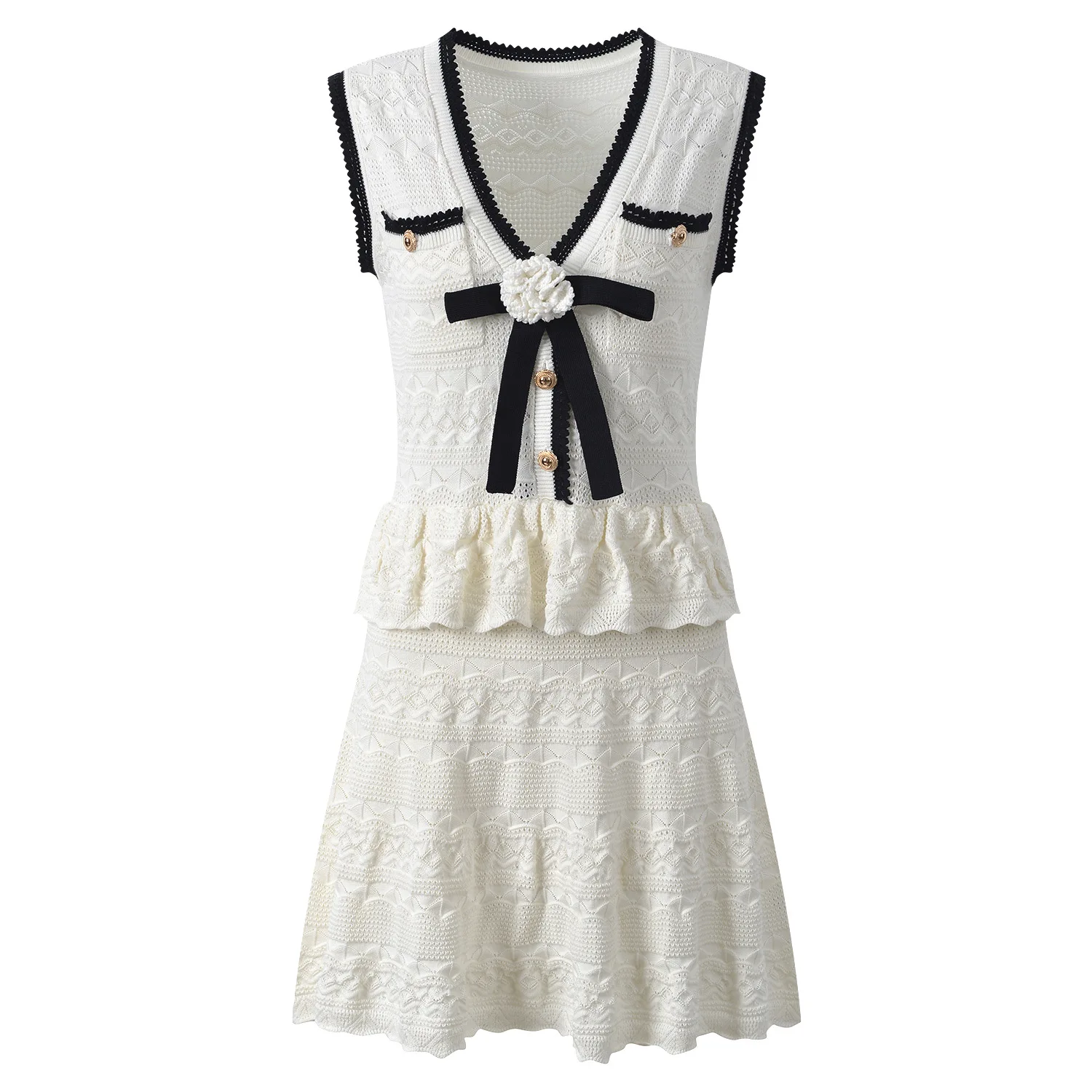 ZJYT Summer Women's Mini Dress Knitted Fashion 2026 New Sleeveless Ruffles Patchwork Short Casual Party Dresses Female White 5