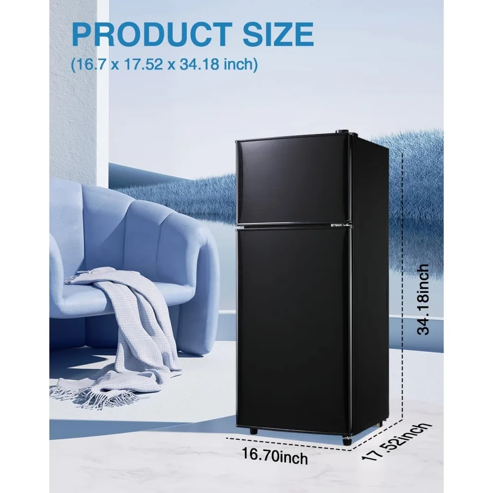 Compact Refrigerator Double Door Mini Fridge with Freezer, 3.5 CU FT Mini Refrigerator with 7 Level Adjustable Thermostat Office