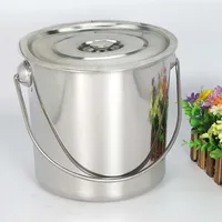 6L/12L/20L Bucket with Lid & Handle Water Storage Pail Metal Milking Bucket Stainless Steel Extra Thick 1