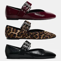 2024 Shoes Women Flats Shallow Mouth Autumn Pointed Toe Loafers Ballerinas New Fall Leopard Retro Dress Shoes Zapatos De Mujer 1