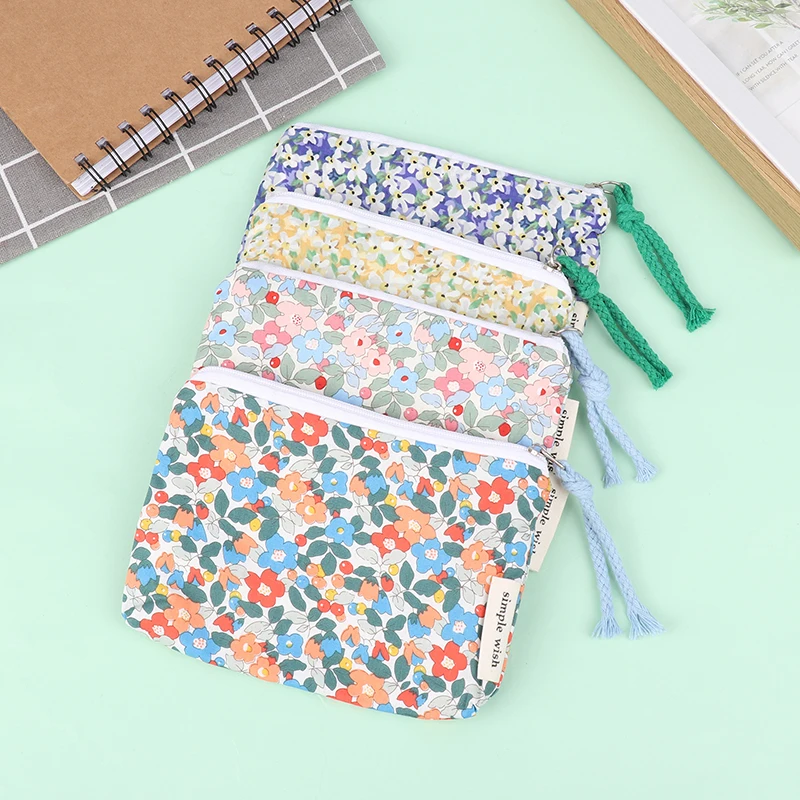 

1Pc Summer Fresh Floral Print Coin Purse Mini Storage Small Cloth Bag Headphone Bag Travel Cosmetic Pouch Make Up Storage Bag