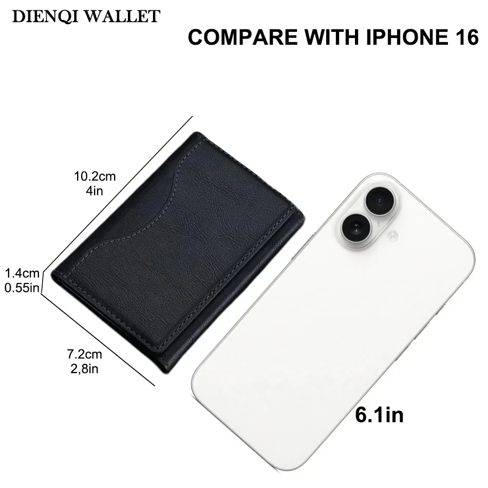 Portafoglio Magnetico a Tre Pieghe in Pelle PU, Porta Carte Magnetico per iPhone 16 15 12 13 14 Pro Max Plus Mini - immagine 4