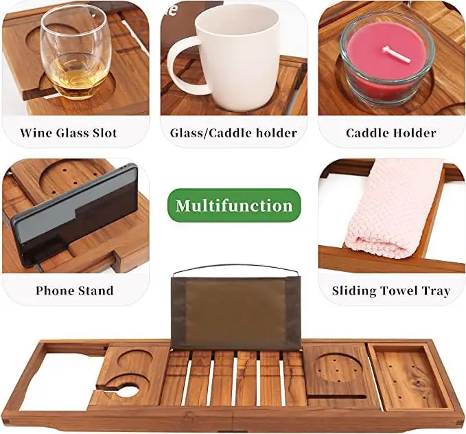 Premium Teak Bathtub Tray, Expandable Wooden Bath Tray for Tub, Luxury Bathtub & Bathroom Accessories, Great House Warming,