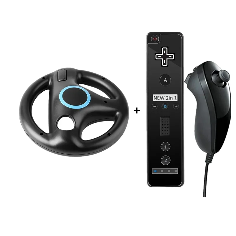 Motion Plus Remote Controller for Wii Console Wireless Gamepad with Steering Wheel for Nintendo Wii U Games Control 1 Set