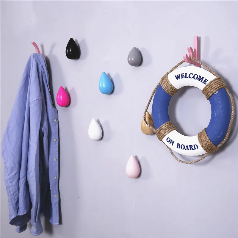 1PC Water Drop Shaped Hook Wood Wall Hanger Door Back Hanger Key Holder Handbag Hat Clothes Wooden Hook Decorative Hooks 3