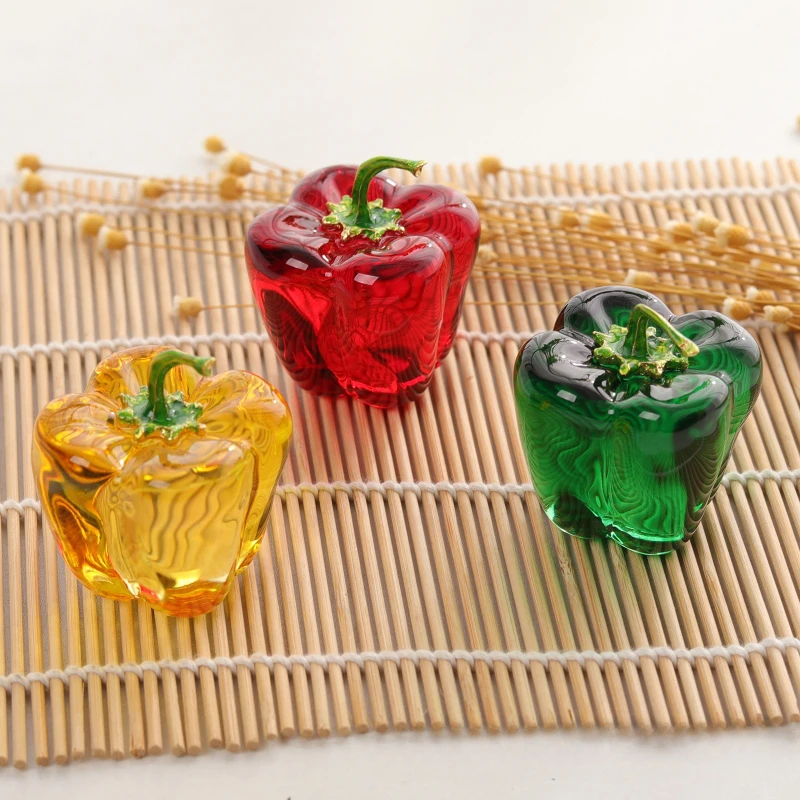 الحلي الفلفل الأخضر الملونة الصقيل الديكور الزجاج ديكور المنزل الزجاج الكريستال الكوارتز هدية تذكارية الفلفل الحار تمثال تحصيل