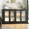 55.1" Large Sideboard Cabinet, Modern Sideboard Kitchen Cabinet with  Wood Coffee Bar Cabinet Buffet Table for Kitchen, Black 1