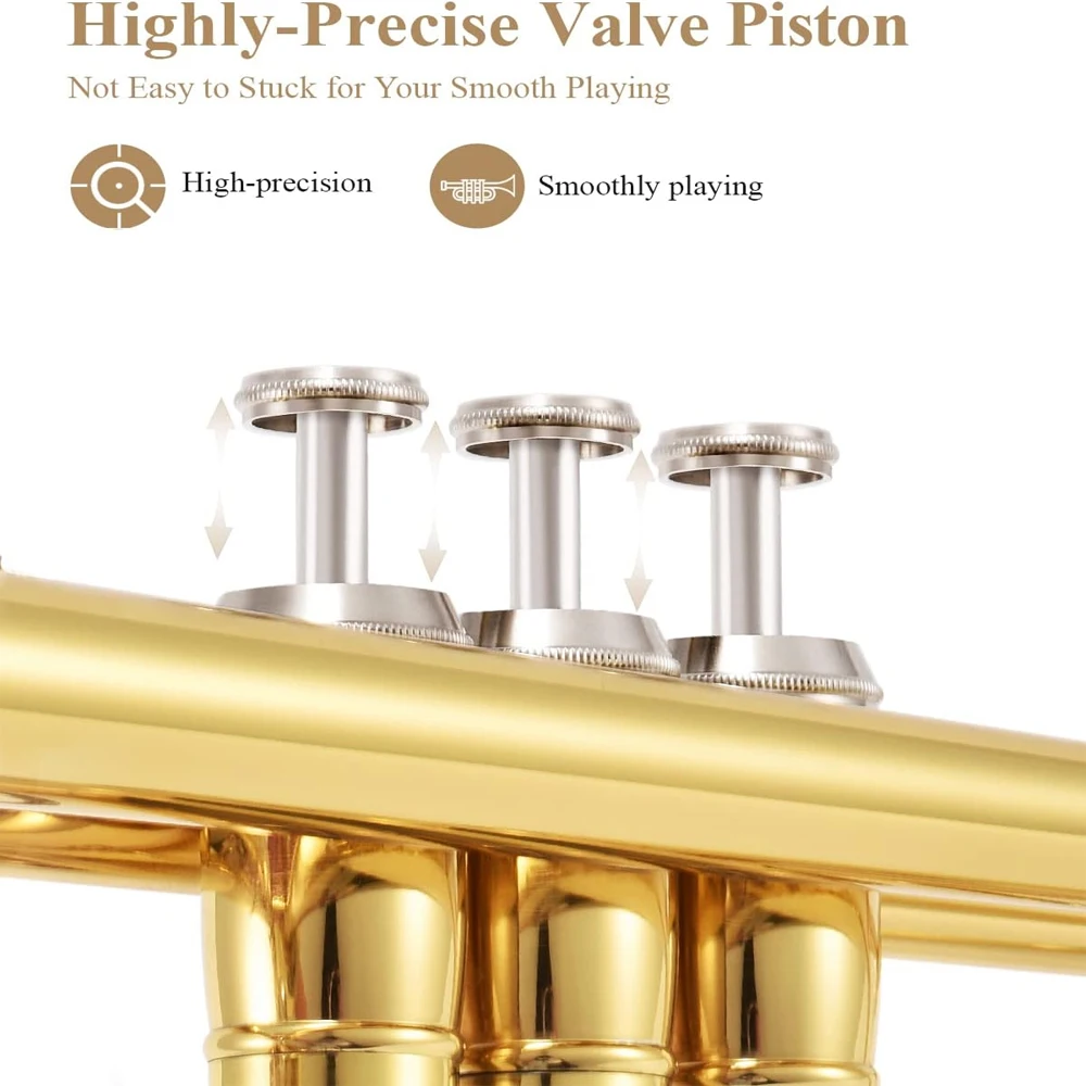 SLADE Bb Standard Gold Trumpet Set Brass Trumpet Beginners Student Instrument Hard Shell 7C Blower Gloves Parts