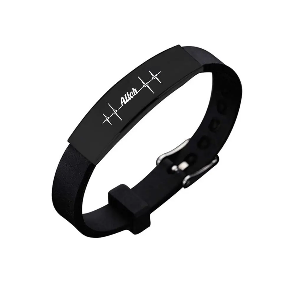 allah bracelet Stainless Steel Bracelet Jewelry Black Silicone Bangles Wristband For Men Women Muslim Accessories
