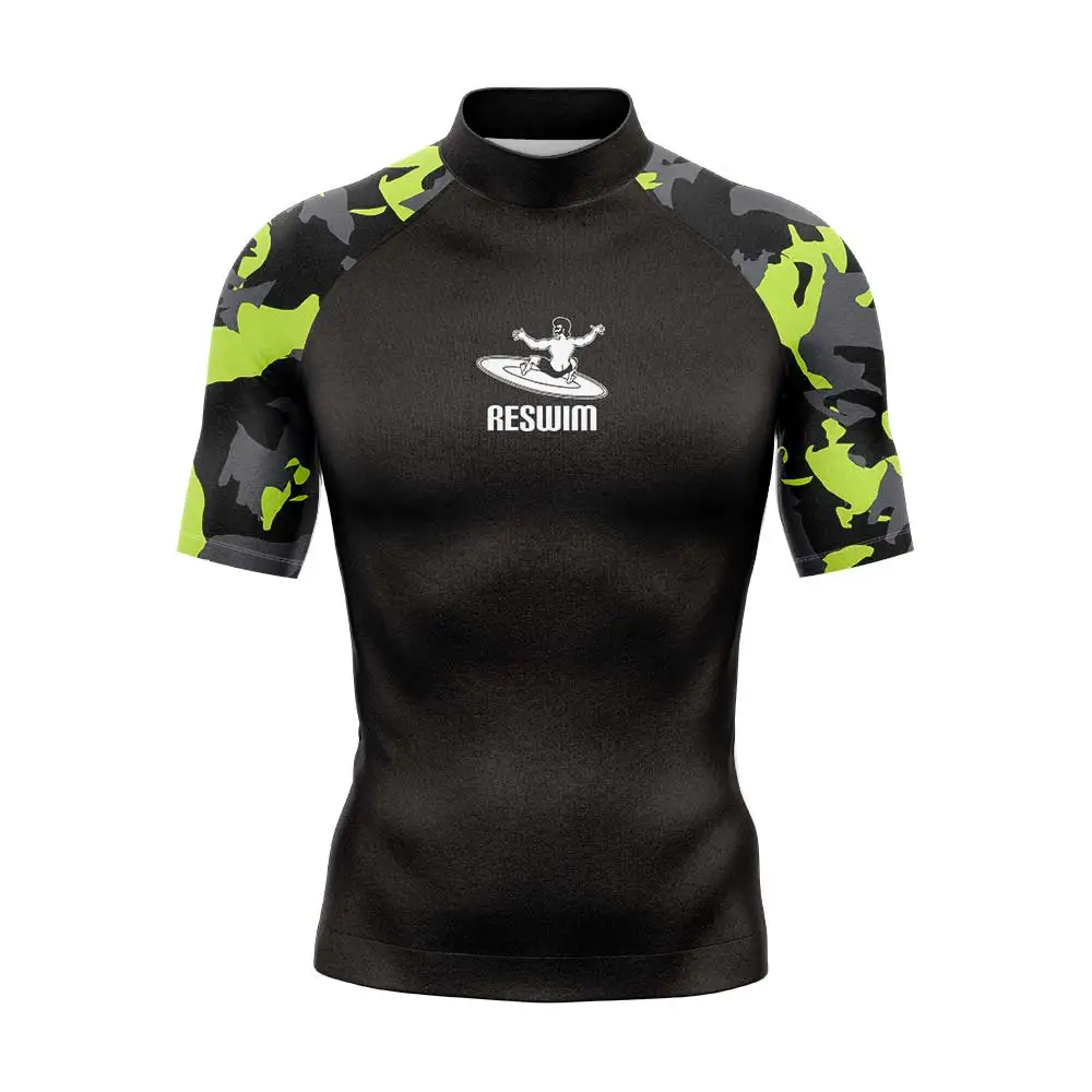 Men's Surf Swimwear Short Sleeve Rash Guards Swim Shirts Sun UV Protetion Swimsuit Surfing Diving T-shirts Tops Swimming Clothes