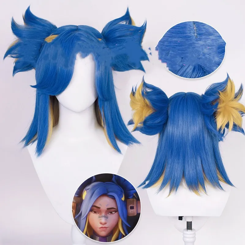 

Game Valorant Neon Cosplay Wig Short Blue Cosplay Wigs Heat Resistant Synthetic Hair Halloween Role Play Wigs + Wig Cap
