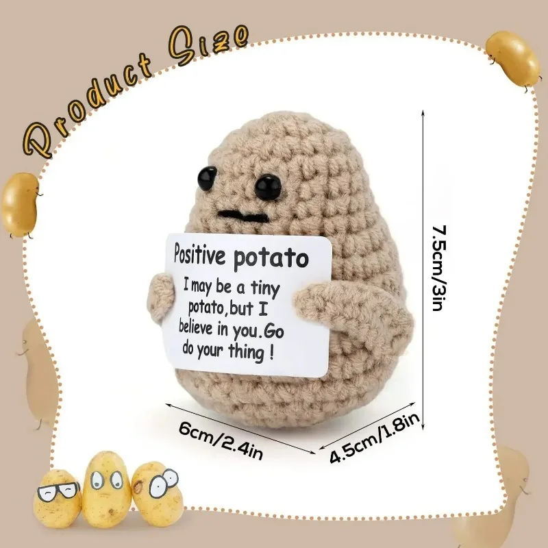 Miniature Figurines Mini Positive Energy Potato Toys Cute Emotional Support Potatoes Handmade Wool Crochet Knitting Doll with Card Home Decor Gifts