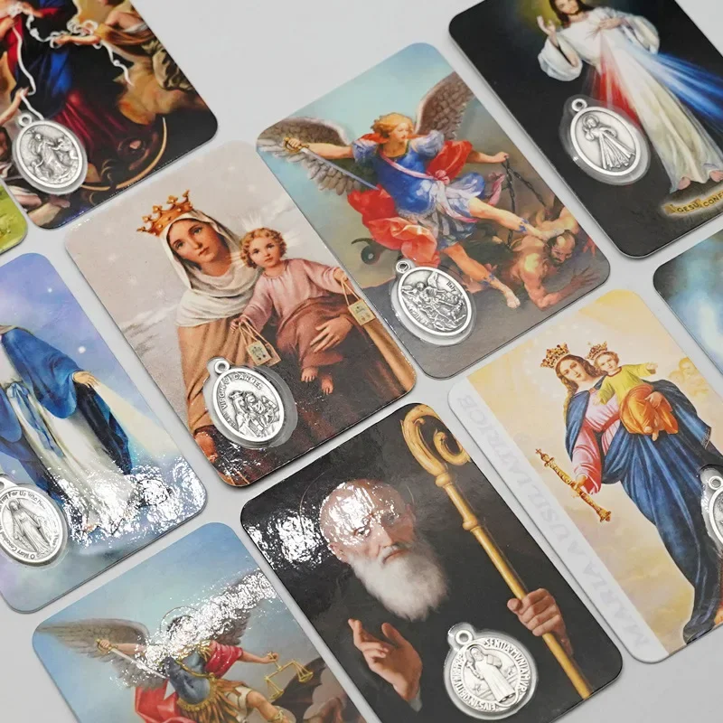 Holy Card with Built-in Pendant,Catholic Character Reversible Pendant Card DIY Accessory,Catholic Gift Collectible Memorial