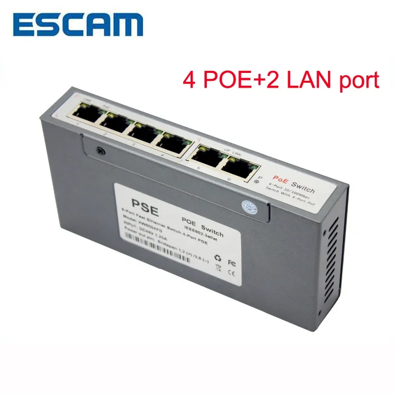 

ESCAM 4CH POE переключатель 10/100M 150m расстояние 85W DC и 2 Lan порта для сетевой IP-камеры POE адаптер питания