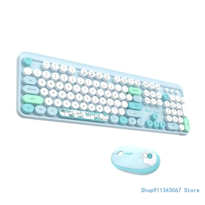 

2.4G Wireless Keyboard and Mouse Colorful 104 Round Keycap Compact Keyboard Drop shipping