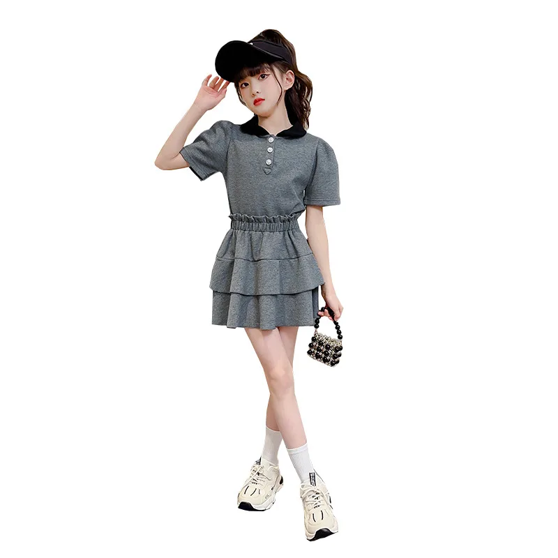 

Streetwear Children's Clothing Girls Summer Short Sleeve Top + Elastic Waist Bud Skirt 2pcs Fashion Casual Outfit for Teen 4-14Y