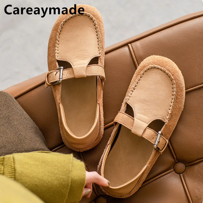 Careaymade-진짜 가죽 여성 신발, 레트로 편안한 부드러운 가죽 밑창, 수제..