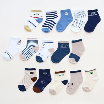 5 Pairs Summer Cotton Socks for Boy Girl Cute Cartoon Thin Breathable Baby Middle Tube Socks Fashion Stripe Kids Socks 0-3 Years 1