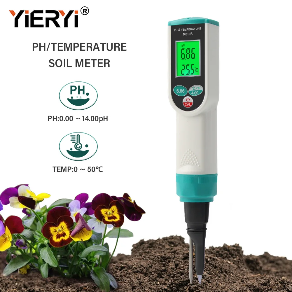 Yieryi New PH TEMP Soil Acidity Meter Tester 0.00~14.00 PH PH-2023 Digital Garden Measuring Tools for Potted Plants Flowers