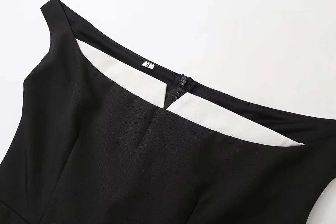 Contrast Color Folds Mini Dress For Women Slim Fit Off-Shoulder Sexy Dress Plunge Elegant Sleeveless Gown Dress Ladies