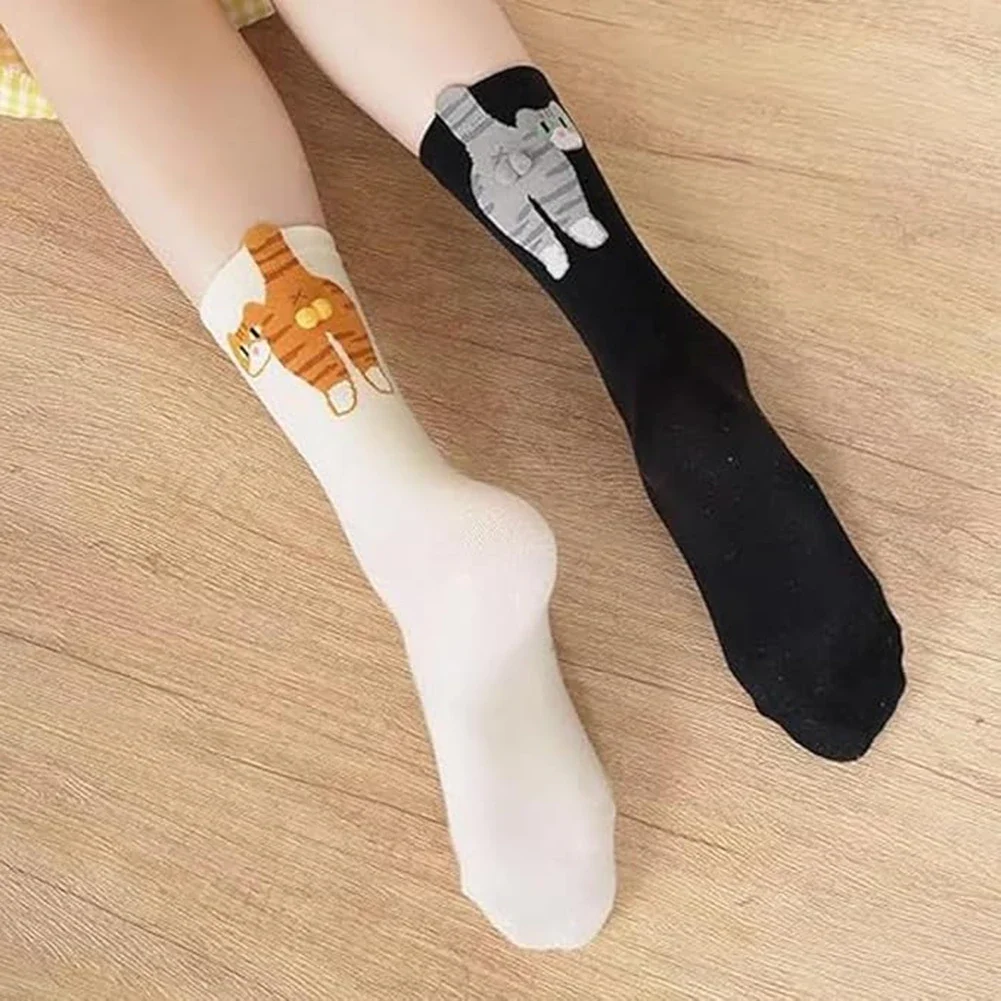 Cute Cat Socks with Balls for Women 3D Funny Cat Socks with Balls Breathable Novelty Animal Crew Cotton Sock for Cats Lovers