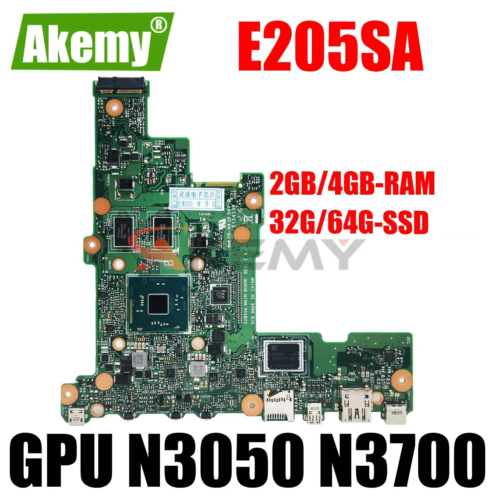 Материнская плата для ноутбука E205SA Материнская плата ASUS E205S TP200S TP200SA E205S 2 ГБ 4 ГБ ОЗУ N3050 N3700 ЦПУ 0 ГБ 32 ГБ 64 Гб SSD