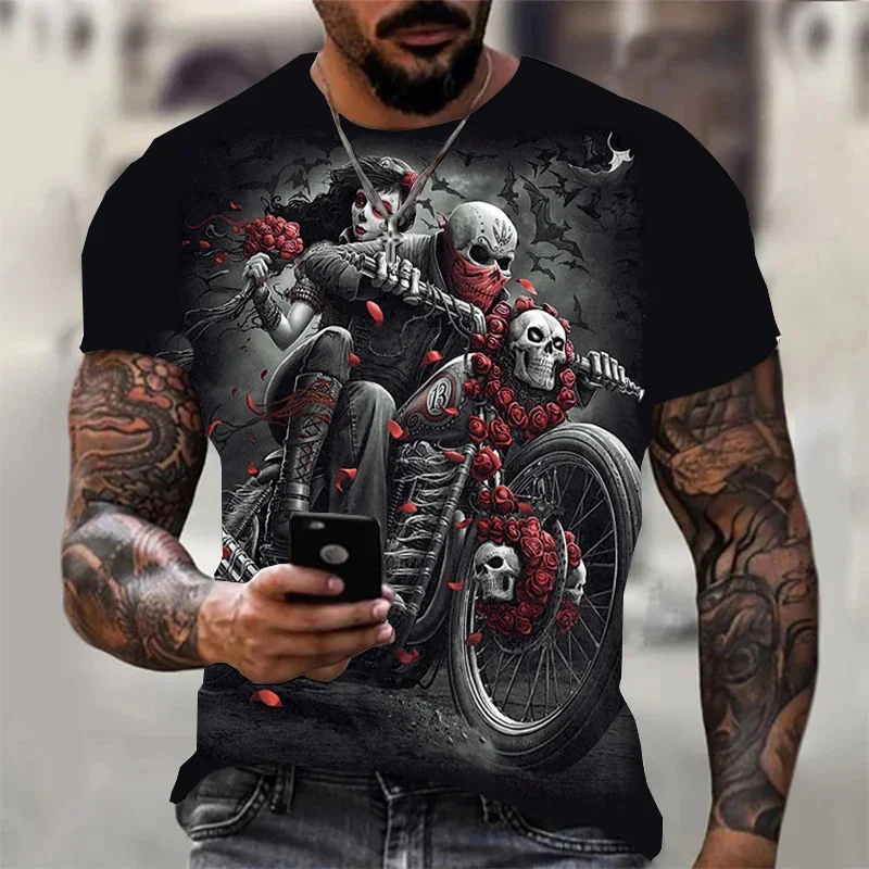 

Vintage Skeleton 3D Printed T-shirt Men's Summer O-neck Hip Hop Top Harajuku King-size Outfit Horror Graphic Clothing Top