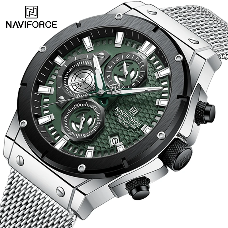 

NAVIFORCE Men Stainless Steel Water Resistant Quartz Watch Multifunction High Quality Male Chronograph with Date Display Window