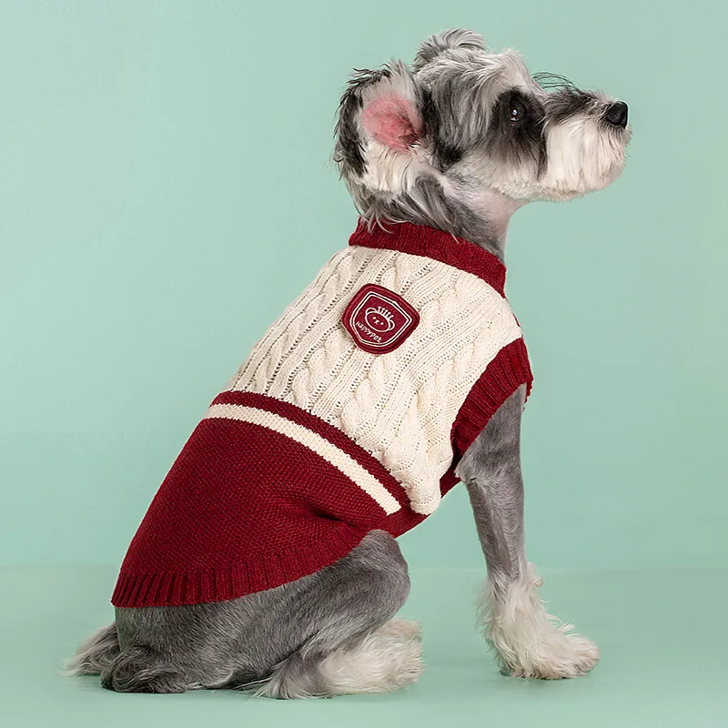 Dog Cat Sweater College Style Winter Pet Small Medium Dogs Puppy Knitted Vest Bulldog Teddy Chihuahua Warm