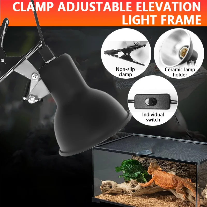 Reptile Ceramic Lamp Holder Adjustable Clip-on Metal Lampshade Calcium Supplement Heating Lamp Holder For Turtle Lizard Snake
