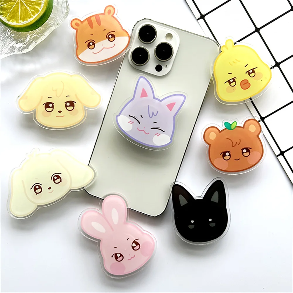 

5CM Kpop ATEEZ Phone Stand Cartoon Cute Retractable Mobile Phone Support Decoration Transparent PVC Phone Holder Yunho San Gifts