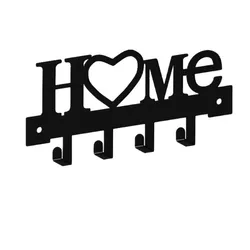 Home Love Metal Wall - Mounted Key Holder with Hooks - Stylish Key Rack and Organizer (Black - 1pc)
