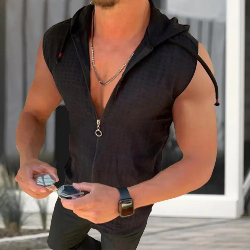 Description Picture 3 of itemFashion Sweatshirt Vest Plaid Stitching Moisture Wicking 3D Cutting Summer Sport Sleeveless Hooded Sweatshirt