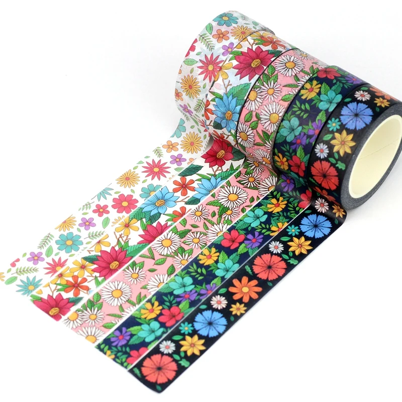 2024 NEW 1PC 10M Decorative Blooming Floral Leaves Washi Tape Set for Scrapbooking Journaling Masking Tape Cute Stationery 2