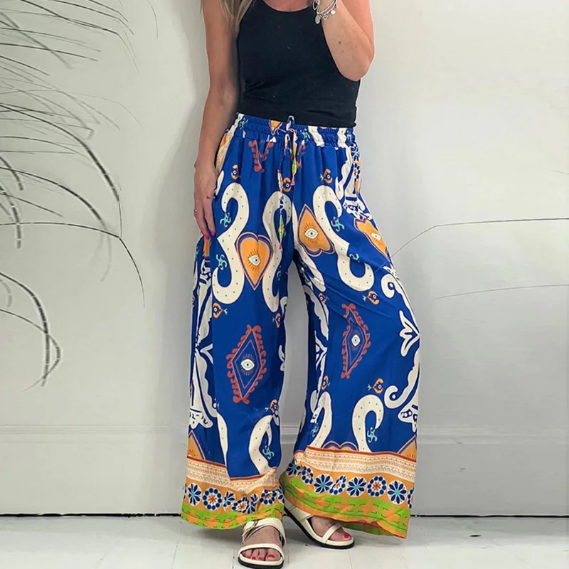 

Брюки женские прямые с высокой талией, модные повседневные брюки с принтом, на шнуровке, с широкими штанинами, элегантные уличные штаны в стиле Харадзюку, уличная одежда