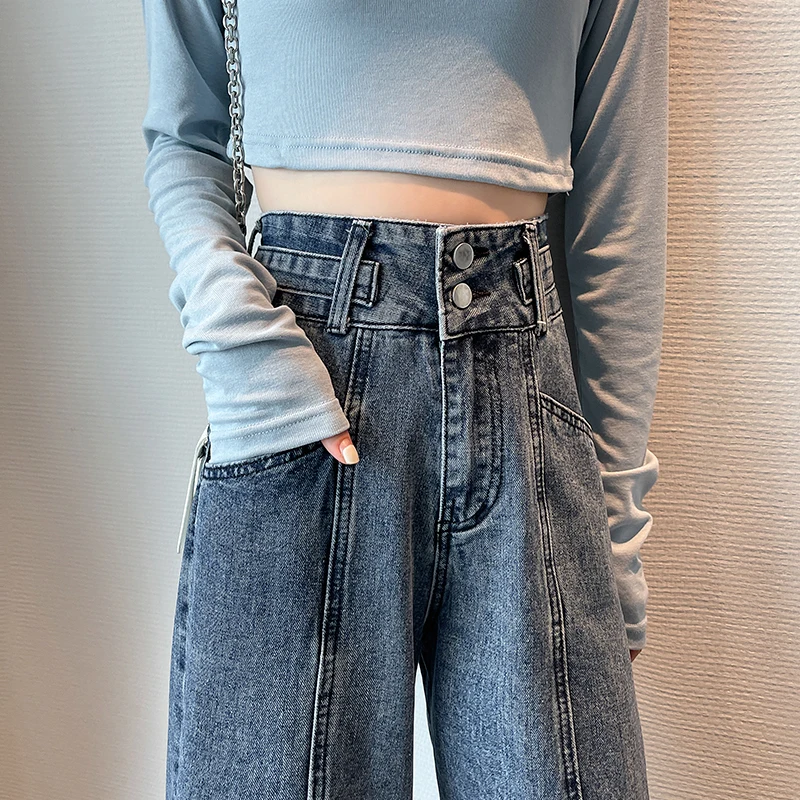 

Прямые женские брюки с высокой талией на осень и зиму, новинка 2024new, небольшой рост, свободные и стройнящие брюки в пол