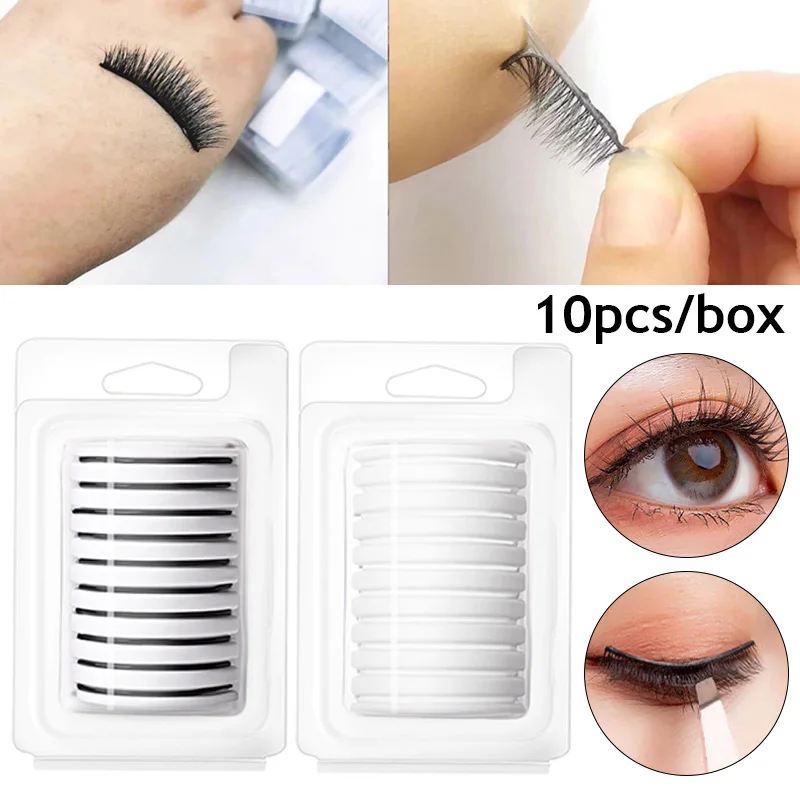 

10 Pcs/Box Reusable Self-Adhesive Glue-Free Eyelash Glue Strip False Eyelashes No Glue Eyelashes Hypoallergenic Makeup Tools