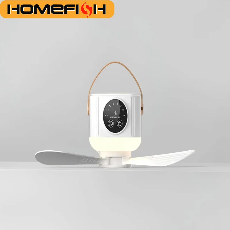 Ventilateur de plafond portable HOMEFISH avec lumière LED, silencieux, rechargeable, avec télécommande, 7200 mAh, pour chambre à coucher, camping