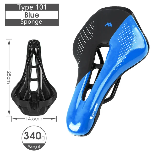 WEST BIKING Bike Saddle MTB Mountain Road Bike Seat PU Leather Gel Filled Cycling Cushion Comfortable Shockproof Bicycle Saddle 101 Blue