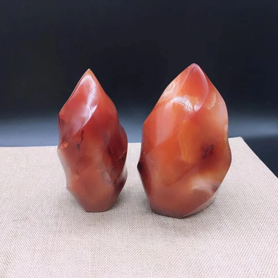 

Natural Stone Sculpture Red Agate Torch Carnelian Flame Shape Crystal Crafts Carved Energy Gem Ornament