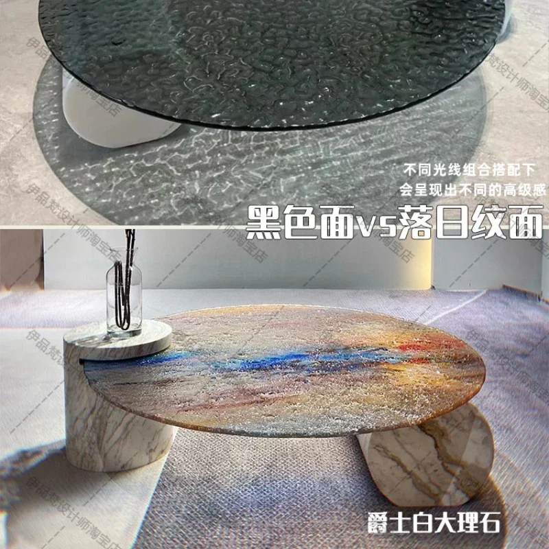 

Water Ripple Coffee Table Crystal round Glass Italian Mild Luxury Marble Internet Celebrity Living Room