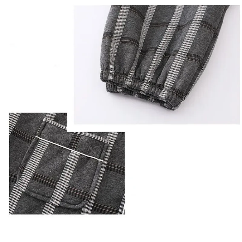 2024 Autumn Winter Men Pajamas Long Sleeves Thickened Laminated Cotton Warm Sleepwear Set Middle-aged Elderly Plus-size Homewear