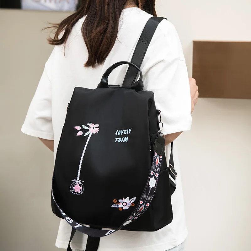 Trendy Embroidered Large Capacity Women's Tote Bag Handheld Single Shoulder Bag Street Style Oxford Cloth Zipper Closure Soft - 2