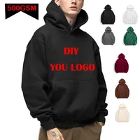 DIY Custom Your Brand LOGO 500GSM Heavy Weight New Autumn Winter Casual Thick Cotton Men's Top Solid Color Hoodies Sweatshirt 1