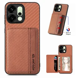Leather Card Back Case with Magnet Wallet Stand - Premium Phone Skin Cover for Reno 14 FS 5G (Brown)