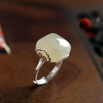 White Jade Rings Luxury Women Adjustable Ring Designer Amulets Natural Chinese Charms Charm Real Gift 925 Silver Jewelry 1