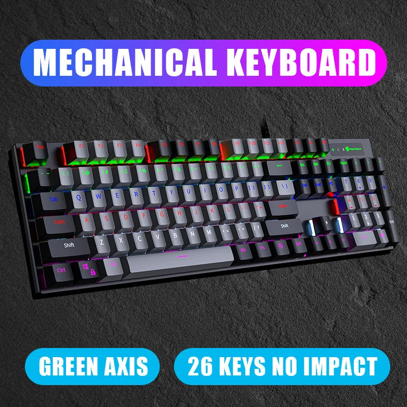 

Оригинальная Механическая игровая клавиатура, Проводная RGB металлическая панель, зеленая ось, 104 клавиш, USB Проводная Механическая клавиатура для игр, ноутбука, ПК