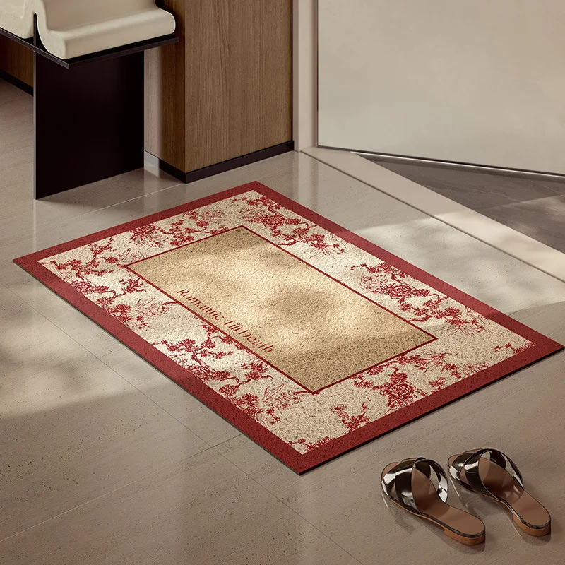 

Luxury Floor Mat for Entering Households Red Silk Circle Corridors Household Mud Scraping Dust Removal Anti Slip Rugs
