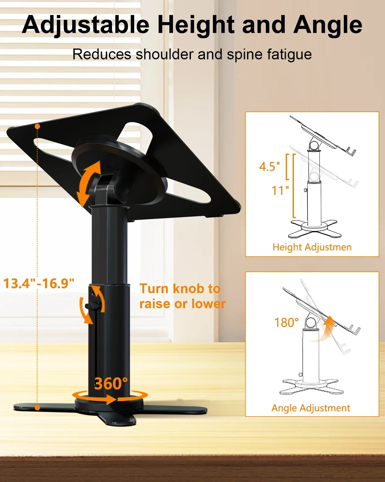 Eary Laptop Stand for Desk Ergonomic Foldable With 360 Rotating Base Adjustable Height Tablet Computer Stand Office Accessories